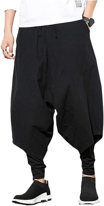 PRIJOUHE Men's Harem Pants, Baggy Wide Leg Hip Hop Pants, Cotton