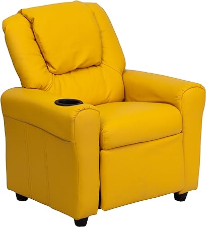 Flash Furniture DG-ULT-Kid-YEL-GG Contemporary Yellow Vinyl Kids Recliner with Cup Holder and Headrest, 36.5" D x 24" W x 27" H