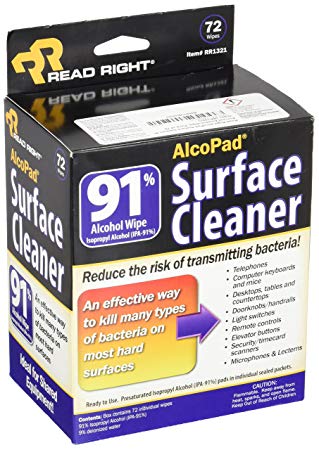 Read Right AlcoPad Surface Cleaner 91 Percent Alcohol Wipe, Pack of 72 Wipes (RR1321)