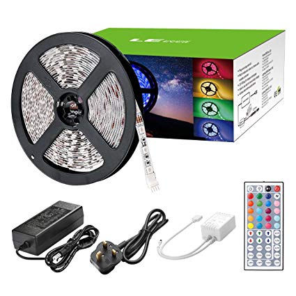 LE 5M RGB Strip Light Kit 300 Units 5050SMD LEDs Tape Non-Waterproof Multi-coloured LED ribbonRemote Controller and Power Adaptor Included TV Backlight Indoor Decoration for Home Kitchen Bar Party Holiday Festival