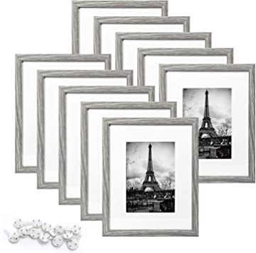 upsimples 8x10 Picture Frame Set of 10,Display Pictures 5x7 with Mat or 8x10 Without Mat,Multi Photo Frames Collage for Wall or Tabletop Display,Ash Gray