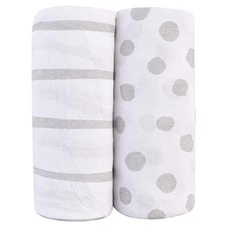Adrienne Vittadini Bambini Jersey Cotton Standard Crib Sheets 2 Pack Stripes & Dots, Grey