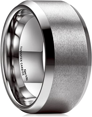 King Will Basic 10mm Tungsten Carbide Ring for Men Matte Polished Wedding Engagement Band Comfort Fit