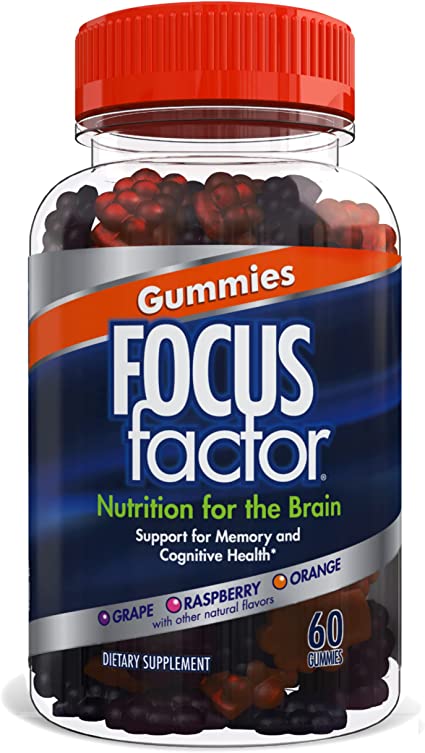 Focus Factor Nootropic Gummies, Memory Supplement for Brain, Phosphatidylserine, Bacopa, Huperzine A, 60 Count