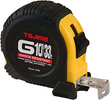 TAJIMA Tape Measure - 33 ft / 10 m x 1 inch G-Series Measuring Tape with Dual Metric/Standard Scale & Acrylic Coated Blade - G-33/10MBW