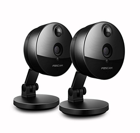 2-Pack Foscam C1 Indoor 720P HD Wireless Plug and Play IP Camera, with IR-Cut, Night Vision, 115° Super Wide Viewing Angle, PIR Detection, Message Push and Foscam Cloud Service