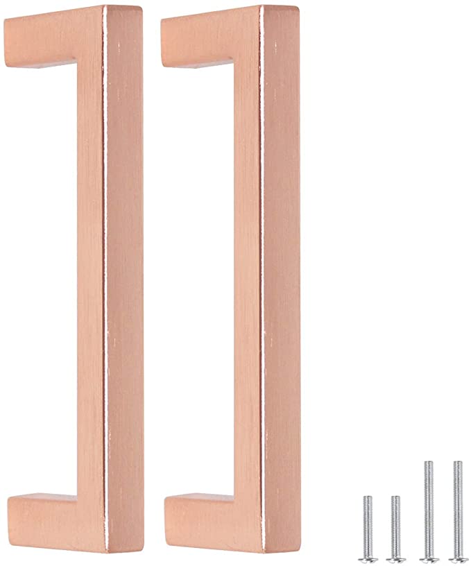 15 Pack Stainless Steel Cabinet Pulls,Stain Copper Dresser Pulls,3.8 inch Hole Center Square Kitchen Hardware Pulls,Rose Gold Pulls for Closets