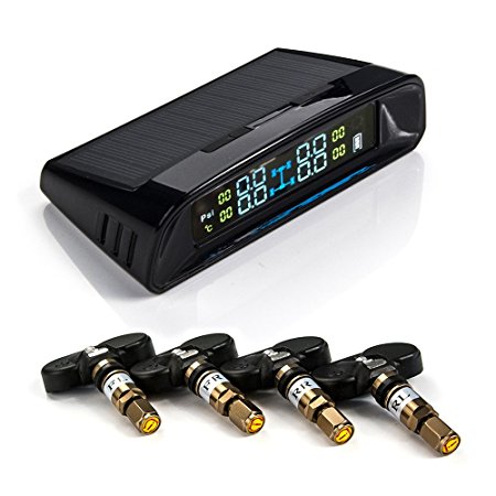 Infitary Tire Pressure Monitoring Intelligent System, Solar Powered TPMS with 4 Internal Sensors, Diagnostic Alarm Function, Temperature Gauge( ℃ ), Bar Psi LCD Display