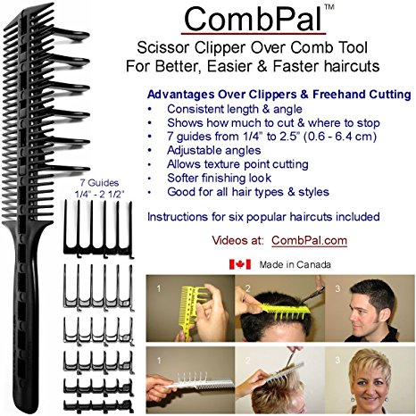 CombPal Scissor Clipper Over Comb Haircutting Tool Kit (Black)