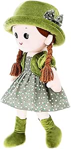 ikasus Plush Baby Doll Girl with Clothes, 13.7 Plush Stuffed Princess Dress Up Doll Plush Toy with Hat Princess Skirt, Cute Sweetheart Rag Doll Cozy Cuddle Soft Baby Girl Doll for Kids Babies Green