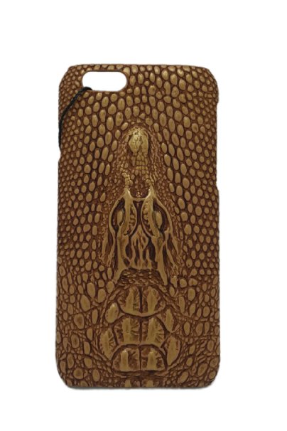 FS 0413 Phone Case iPhone 6 phone case Handmade PU Leather hard iPhone case crocodile leather texture 3D crocodile design Light Brown