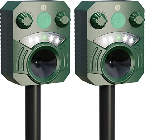 Careland Solar Animal Repeller Ultrasonic Dog Repellent Motion Detector Stray Dogs Fox Raccoon Skunk Rabbit Deer Deterrent with Strong Flashing LED Light 2 Pack