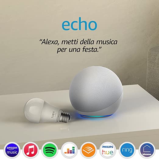 Echo (4ª generazione) - Audio di alta qualità - Bianco ghiaccio   TP-Link Tapo Lampadina Connessa (E27), compatibile con Alexa