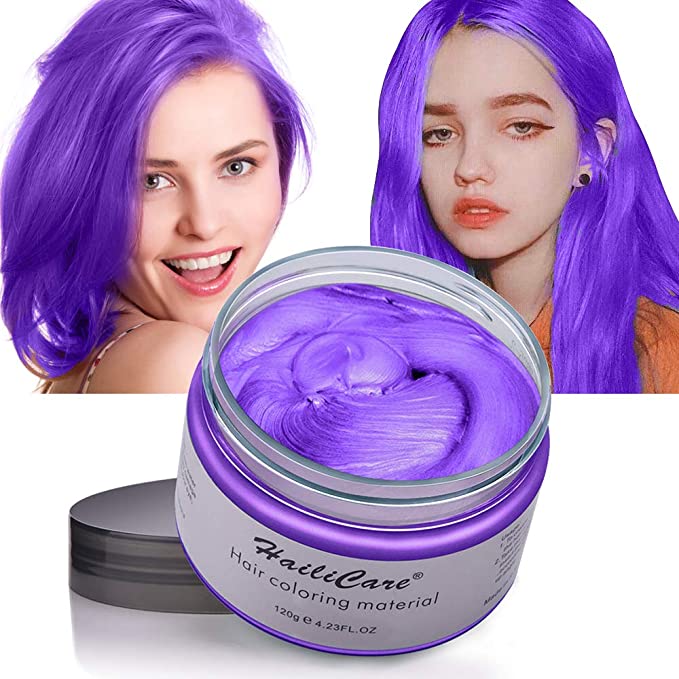 Temporary Hair Color Wax HailiCare 4.23 oz Wash Out Hair Dye Unisex Instant Hair Wax Natural Washable Hair Color for Men Women Kids Party Cosplay Date (Purple)