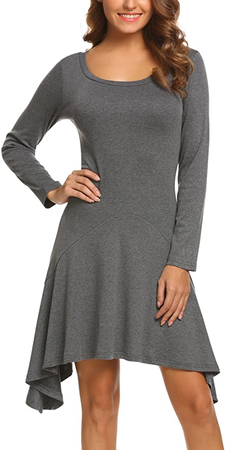 ACEVOG Womens Casual Solid Dress Long Sleeves Creative Lace Up Belt Loose Fit Dress