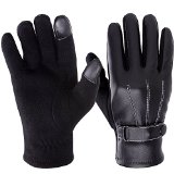 Vbiger Winter Pu Leather Warm Touch Screen Gloves Warp-knitted Velvet Cashmere Male Gloves in Moderate Size