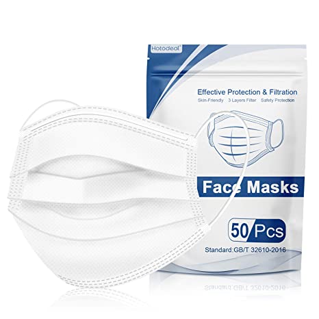 Hotodeal 50 Pcs White Disposable Face Masks, 3 Ply Face Masks Disposable Mask, Breathable Lightweight Facial Masks for Adult, Men, Women, Indoor, Outdoor Use