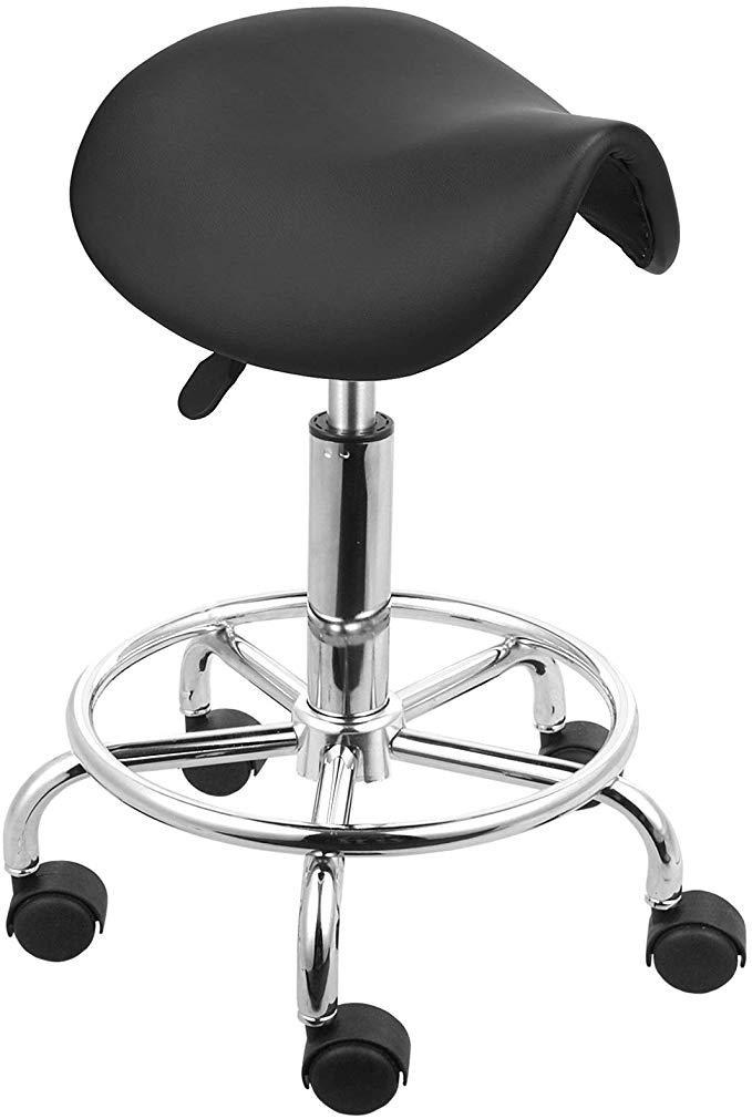 Voilamart Saddle Salon Swivel Massage Chair Hydraulic Gas Lift Stool for Hairdressing Manicure Tattoo Beauty, Black