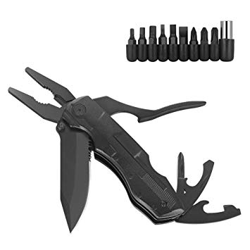 Suruid Multitool Pocket Knife/Folding Knife/Utility Knife/Camping Knife/Survival Knife with Blade, Saw, Plier, Screwdriver, Bottle Opener for Outdoor, Camping, Hunting, Hiking-Cool Black