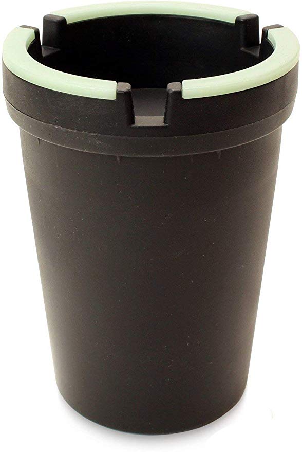 VIP Home Essentials Stub Out Glow in The Dark Car Cup Holder Style Self-Extinguishing Butt Bucket Ashtray (Black, Regular)