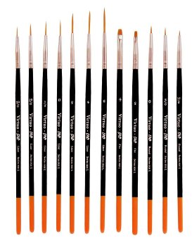 Virtuo - Pro Series 902L Detail Paint Brushes for Oil, Acrylic and Watercolors, Long Handles (12)