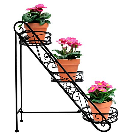 Sorbus 3-Tier Flower Plant Stand - Slanted Flower Pot Holder for Home, Garden, Patio, Plant Lovers, Housewarming, Mother’s Day (3 Tier Slanted (Black))