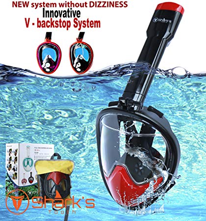 Full Face Mask for Snorkel- Easy Breath- 180⁰ Panoramic Seaview- Innovative V Backstop Technology with Four Valves- Scuba Mask PC- Anti-Leak&Anti-Fog- GoPro Mount (Black/Red, L/XL)