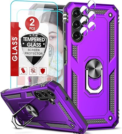 LeYi for Samsung A14 5G Case, Purple [2-Pack] with Screen & Camera Lens Protectors, Military-Grade Shockproof, Magnetic Kickstand