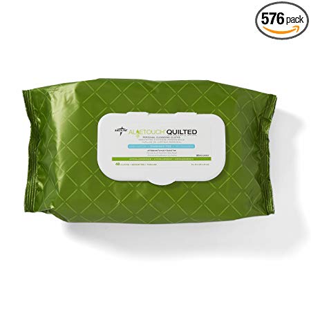 Medline AloeTouch Quilted Heavyweight Personal Cleansing Cloth Wipes, 576 Count, Unscented, 8 x 12 inch Adult Large Incontinence Wipes