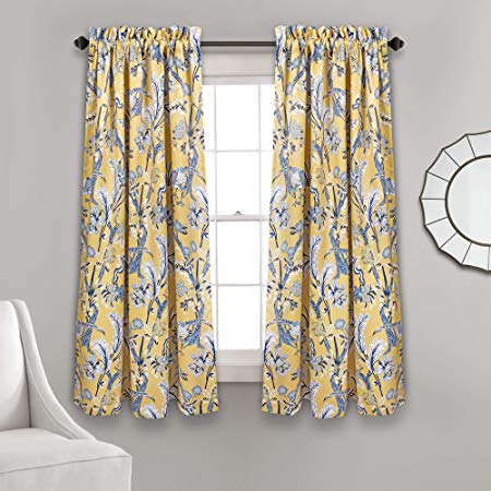 Lush Decor, Yellow Curtains Dolores Darkening Window Panel Set for Living, Dining Room, Bedroom (Pair), 63" x 52", Blue