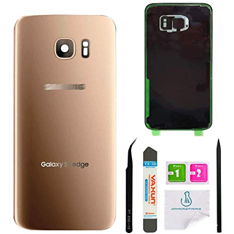 OmniRepairs Rear Back Battery Door Cover Replacement Compatible for Samsung Galaxy S7 Edge G935 with Adhesive and Repair Toolkit (S7 Edge Gold)