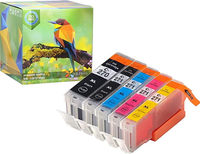 Ink Hero 5 Pack (1 of Each Color) Ink Cartridges for CLI-271 PGI-270 PIXMA MG5720 MG5721 MG5722 MG6820 MG6821 MG6822 TS5020 TS6020 Printer Inks for Inkjet Printers