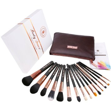 Party Queen Signature Quality 15Pcs Makeup Brush Set Kit Silky Density Synthetic Bristles Cosmetic Kit   Free Soft Brown Leather Case Versatile For Face,eye,lips Flawless Beauty (Rose Golden)