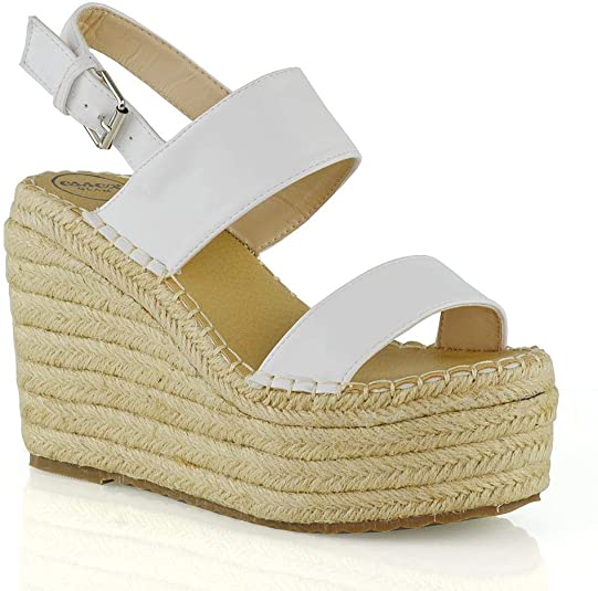 ESSEX GLAM Womens High Heel Wedge Espadrilles Open Toe Strappy Platform Shoes