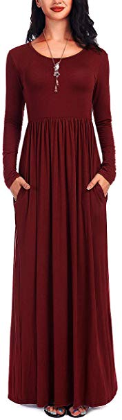 ATOPDREAM Women's Long Sleeve Loose Plain Casual Long Maxi Dresses with Pockets