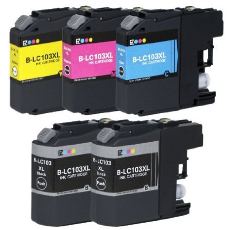 E-Z Ink Compatible Ink Cartridge Replacement for Brother LC-103XL High Yield 2 Black 1 Cyan 1 Magenta 1 Yellow 5 Pack