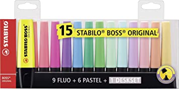 Stabilo Boss Highlighters Original Colors   Pastel Shades Complete Set 15