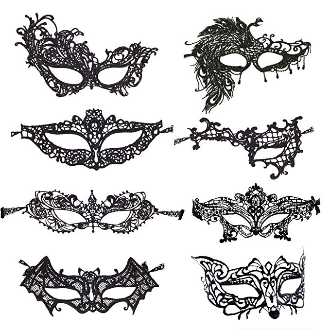 Metable Lace Eye Mask Sexy Eyemask Women Make Up Mysterious Mask for Halloween Carnival Masquerade Party Favors Set of 8