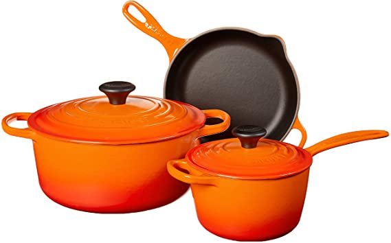 Le Creuset MS1605-2 Signature Enameled Cast Iron Cookware Set, 5-Piece, Flame