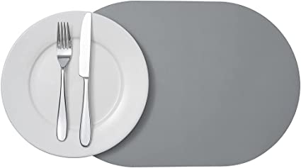 Oval Gray Vinyl Placemat - Embossed - 16" x 12" - 6 Count Box - Restaurantware