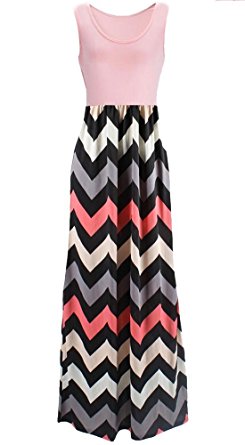 Kufv® Women Colorful Sleeveless Wave Striped Full Length Summer Bohemia Beach Dress