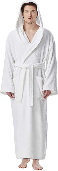 Arus Men's Hooded Classic Bathrobe Turkish Cotton Robe with Full Length Options