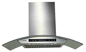 EKON NAP03-36" Wall Mounted Stainless Steel & Curved Glass Kitchen Range Hood / 4 Speeds Touch Control With Remote And LCD Display / 2 Pcs 3W Led Lamp /900 CFM (NAP03-36")