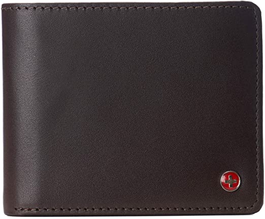 Alpine Swiss RFID Connor Passcase Bifold Wallet For Men Leather York Collection Smooth Finish Brown