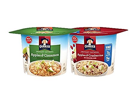 Quaker Instant Oatmeal Express Cups, Variety Pack, Apples & Cinnamon and Apples & Cranberries, 12 Cups