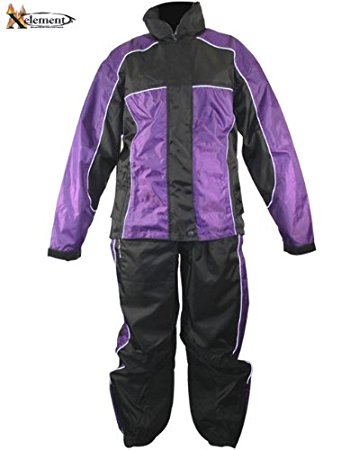 Xelement RN4764 Womens Black/Purple 2-Piece Motorcycle Rain Suit - Medium