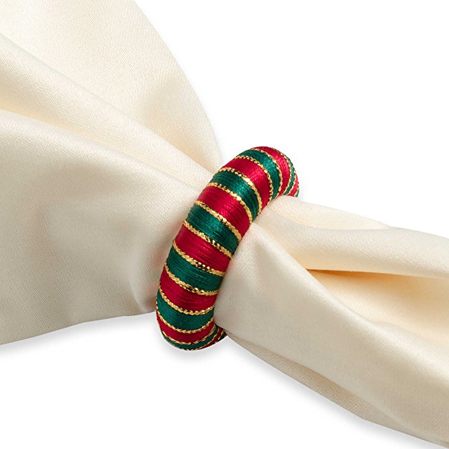 Yarn Wrapped Napkin Rings Red Green Gold Set of 12