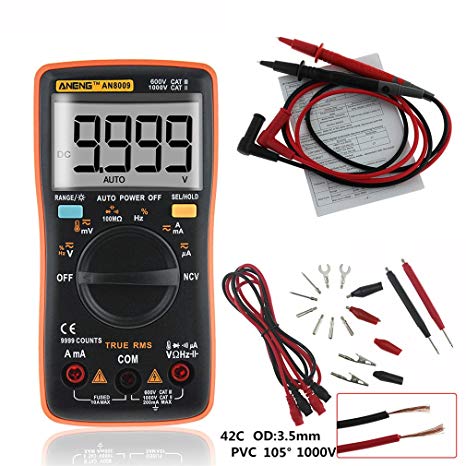 4EVERHOPE AN8009 Auto Range Handheld Digital Multimeter Test AC/DC voltage, DC Current, Resistance, Continuity, Diodes, Transistor for Auto, Electrical Engineering (Orange)