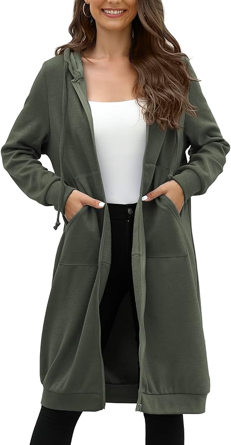 MISSKY Women's Casual Long Hoodies with Pockets Tunic Sweatshirt Outerwear Jacket