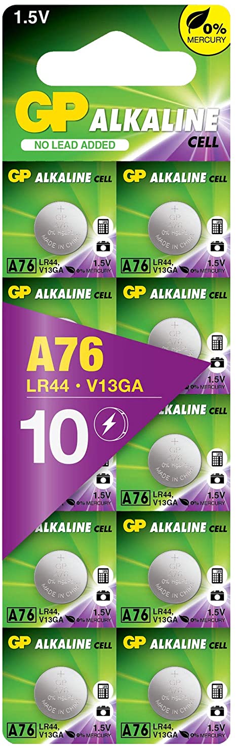 LR44 - A76 / AG13 Button Coin Batteries- Pack of 10 |GP Extra| Long Lasting 1.5v Alkaline Button Battery